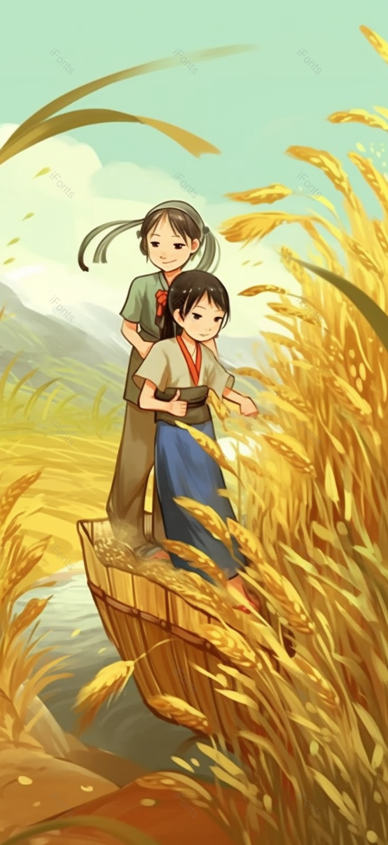 秋天采收芒种小船插画背景,插画/手绘图,插画/手绘图库,插画/手绘图下载,插画/手绘